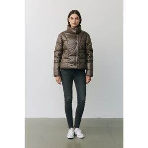 Y2K Gap Women's Puffer Jacket Small Brown Nylon Down Filled Snap Buttons New!